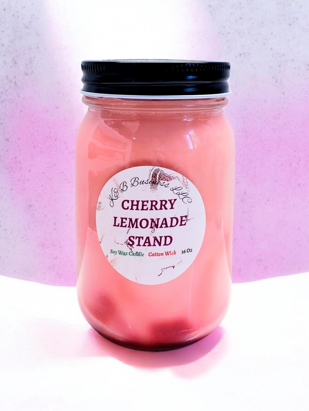 Handmade CHERRY LEMONADE STAND  Wax Candle , Natural Cotton Wick, 16 Oz